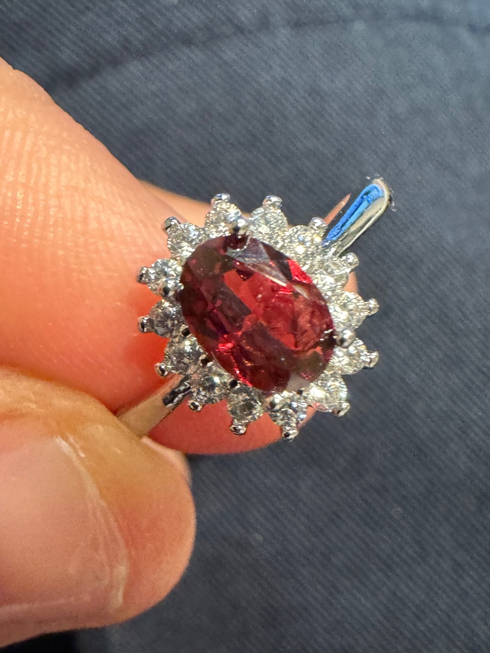 GARNET natural Chrys Oval Gemstone Halo Ring adjustable size